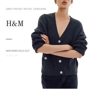 NEW SOLD OUT H&M Gray & Silver Button Pocket-Detail Cardigan